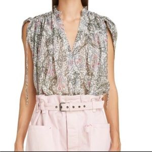 NWOT Isabel Marant Ruched Sleeve Silk Blouse